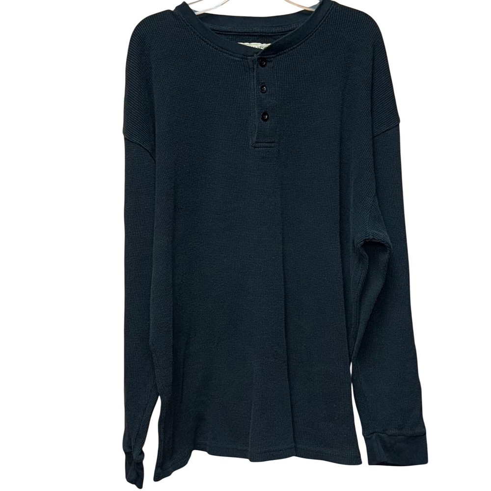 Big Ball Sports Men's Thermal Knit‎ Pullover Henley Shirt XXL Black Long Sleeve